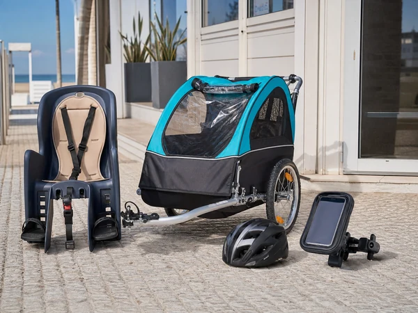 Accessori bici a noleggio a Cesenatico: seggiolino, carrellino, casco e portatelefono